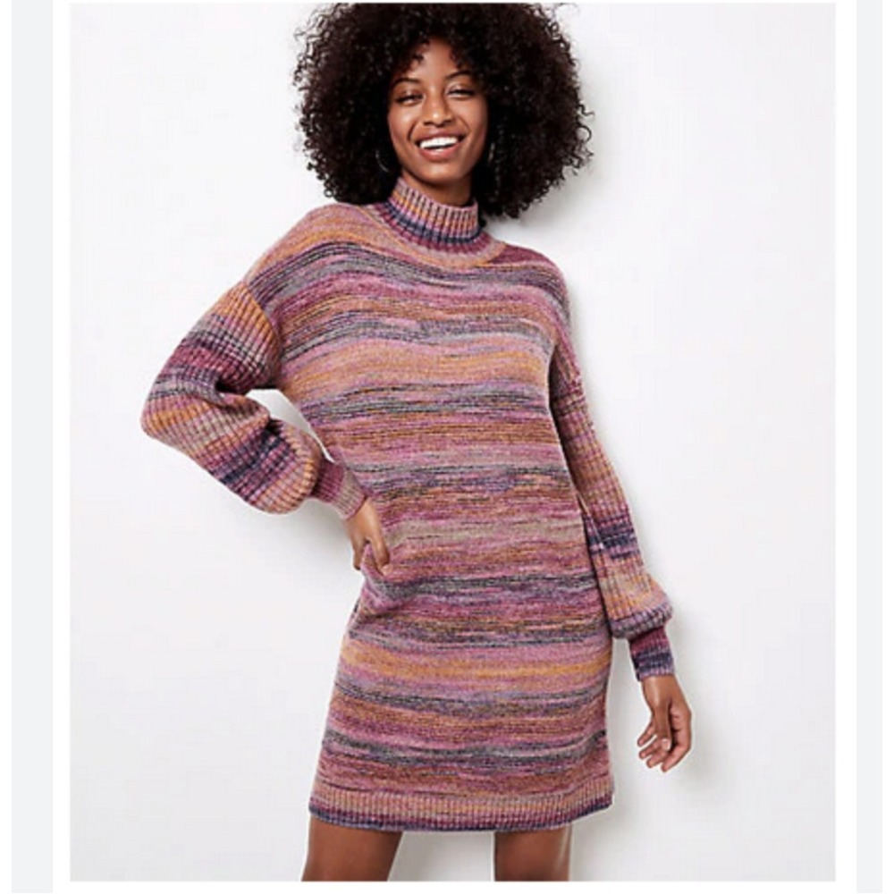 LOFT Plus 24/26 Sweater Tunic Multicolor Stripe Mock Neck Soft Knit New with Tag